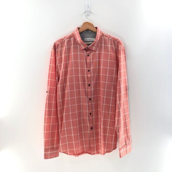 Calvin Klein Body Fit Red Plaid Shirt Large‎ - Picture 1 of 6